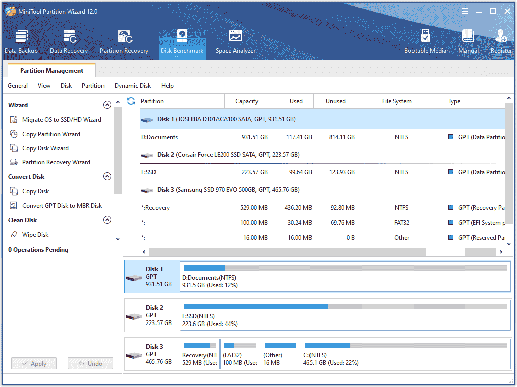 Minitool Partition Wizard 12 Home Screen