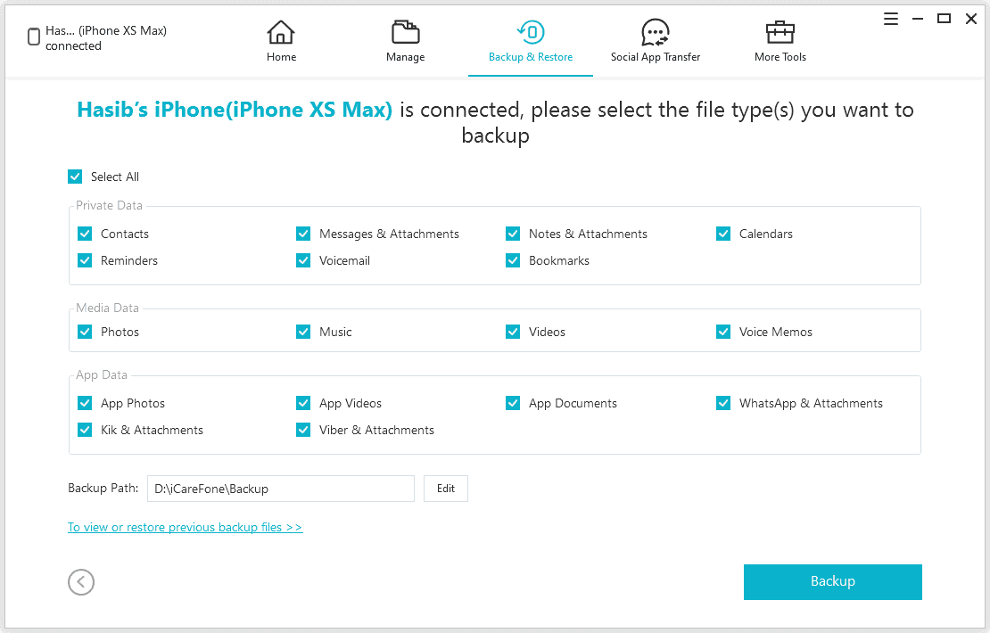 Backup Feature in an iTunes Alternative