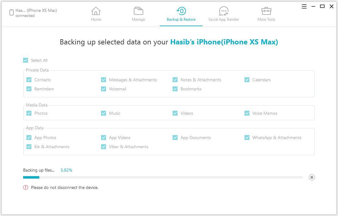 backing up iCareFone