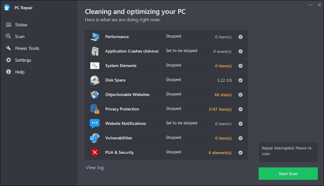 Outbyte PC Repair Scan Result