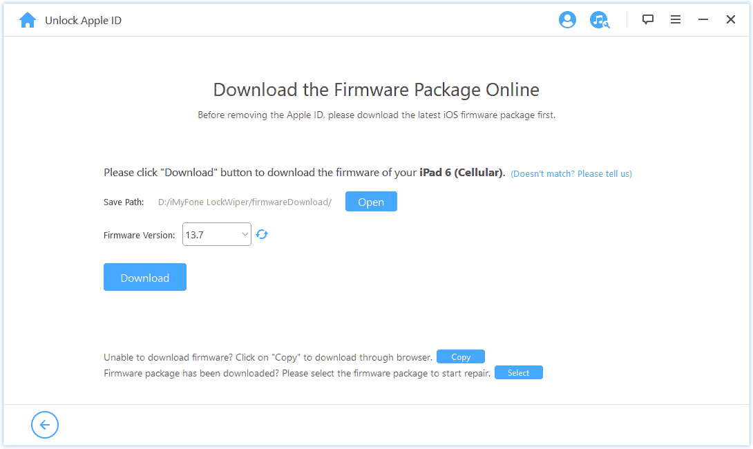 Firmware Version select: iMyFone LockWiper