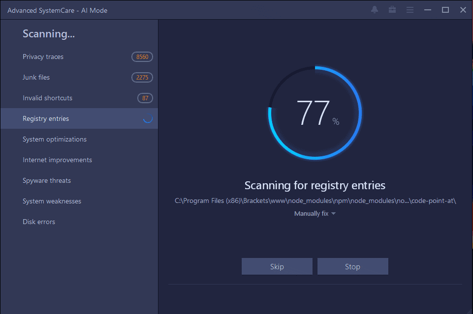 Advanced SystemCare Pro Scanning Screenshot