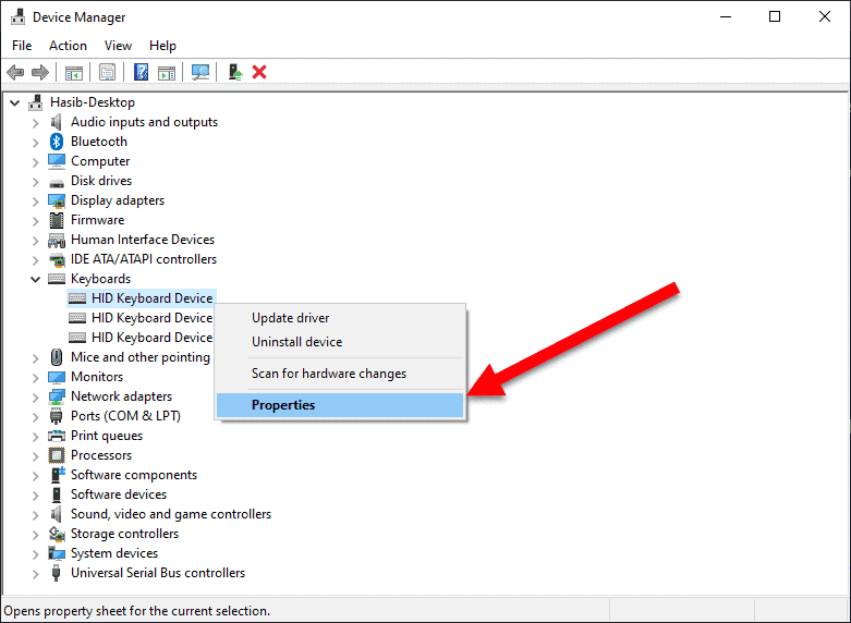 Device Manager Keyboard Properties