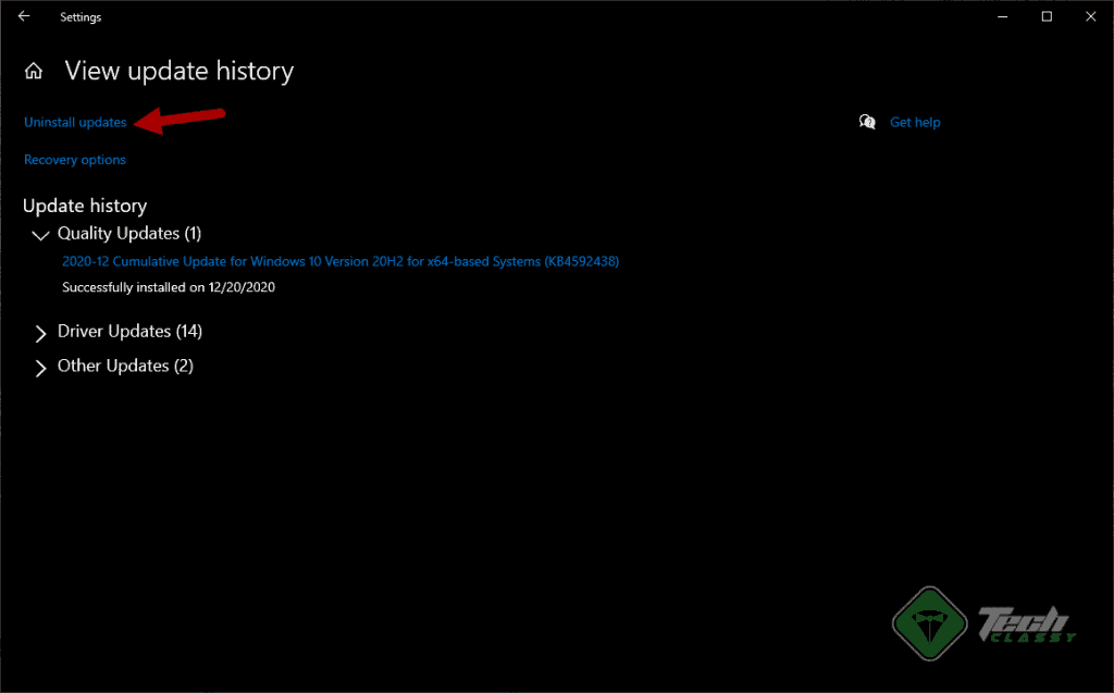 Click On Uninstall Updates Windows 10
