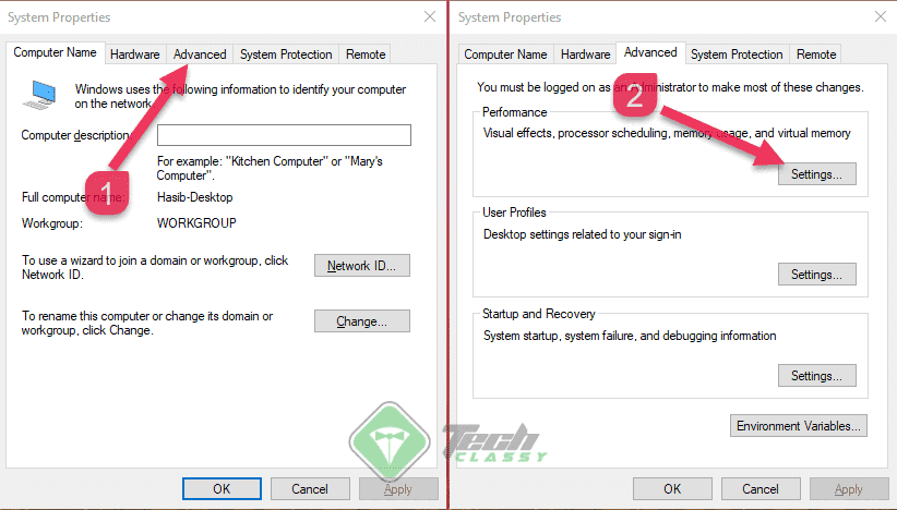 Opening Performance Settings From System Properties In Windows