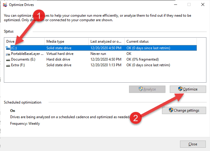 Optimize Drives on Windows using Disk Defragmenter
