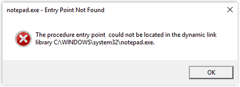 Entry Point Not Found Screenshot