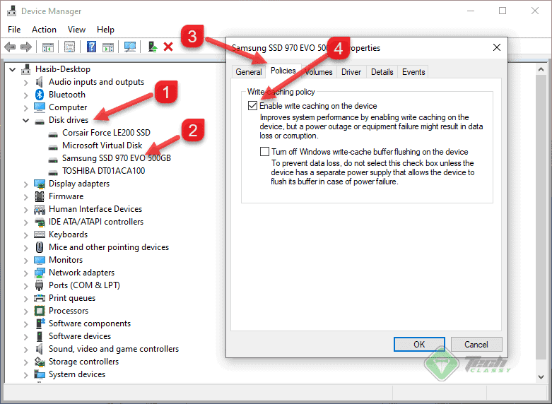 Enabling Disabling Write Caching Windows 10