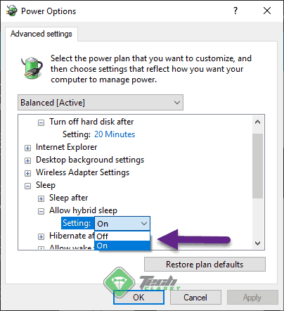 enable disable hybrid sleep windows