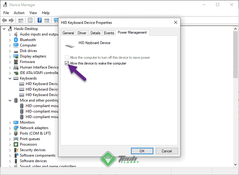 keyboard device power management device manager win10