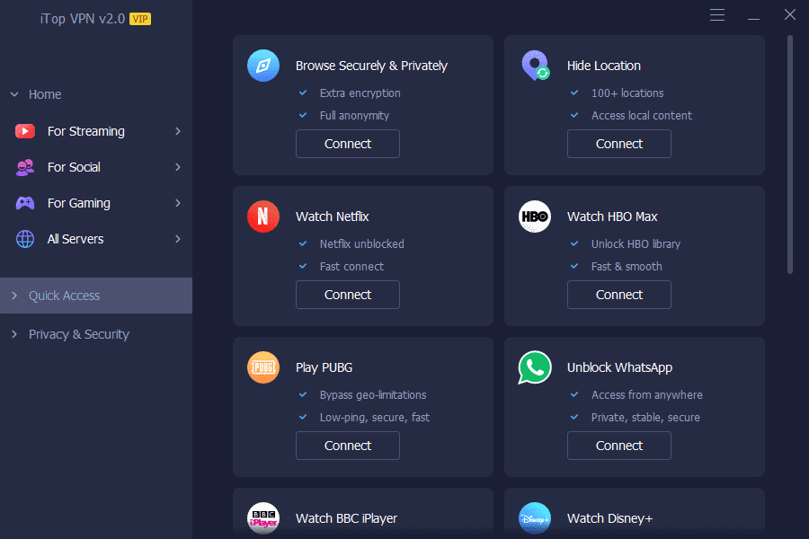 itop vpn unlocks netflix, pubg, whatsapp