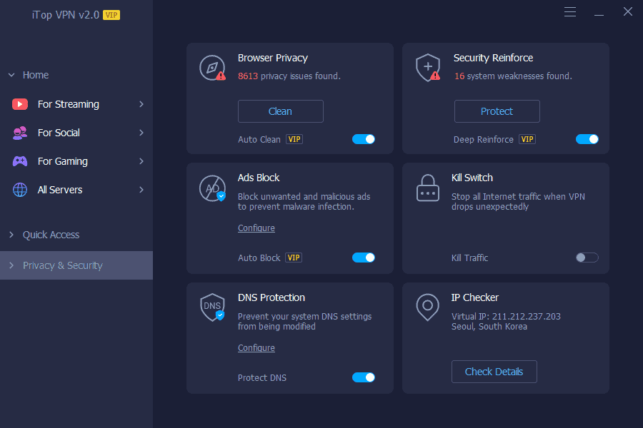 itop privacy and security features