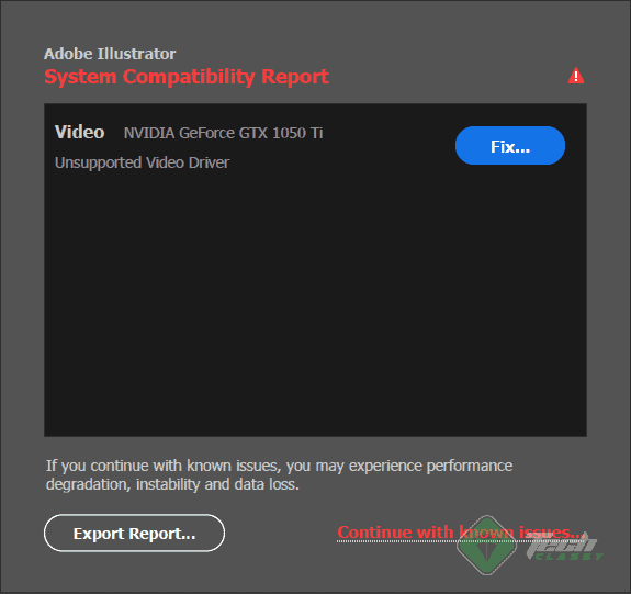 Unsupported video driver illustrator, System Compatibility Error