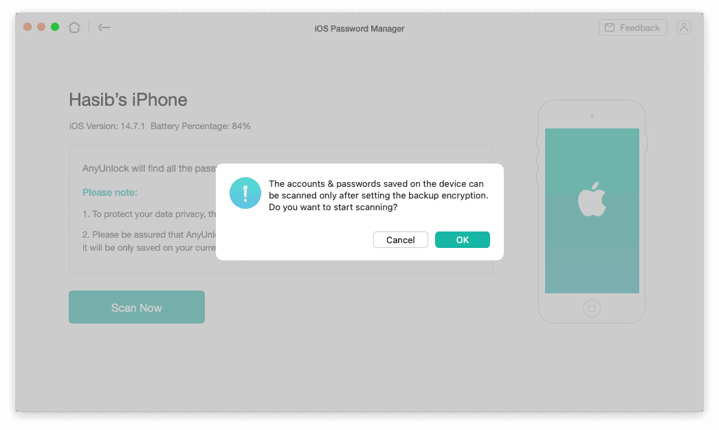 Scan for Passwords on iPhone using iMobie AnyUnlock