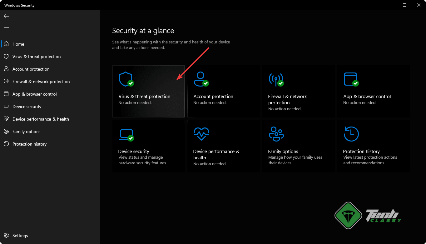 going virus and threat protection windows security