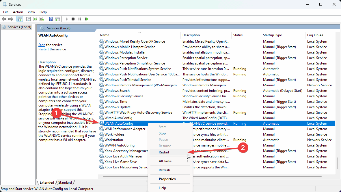Restart Wlan AutoConfig Windows 11