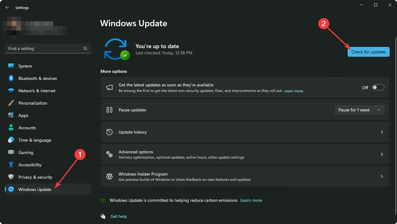 clicking check for updates windows 11 settings