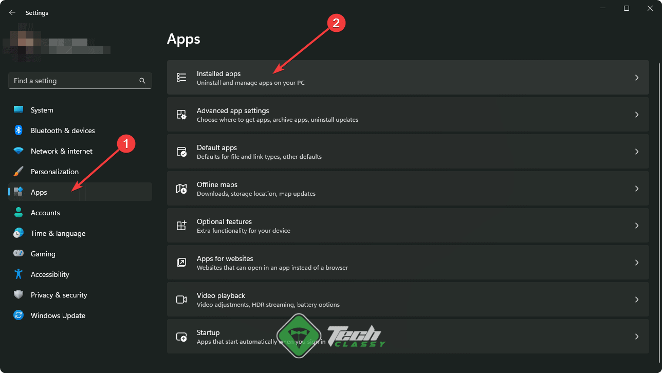 going installed apps windows 11 settings