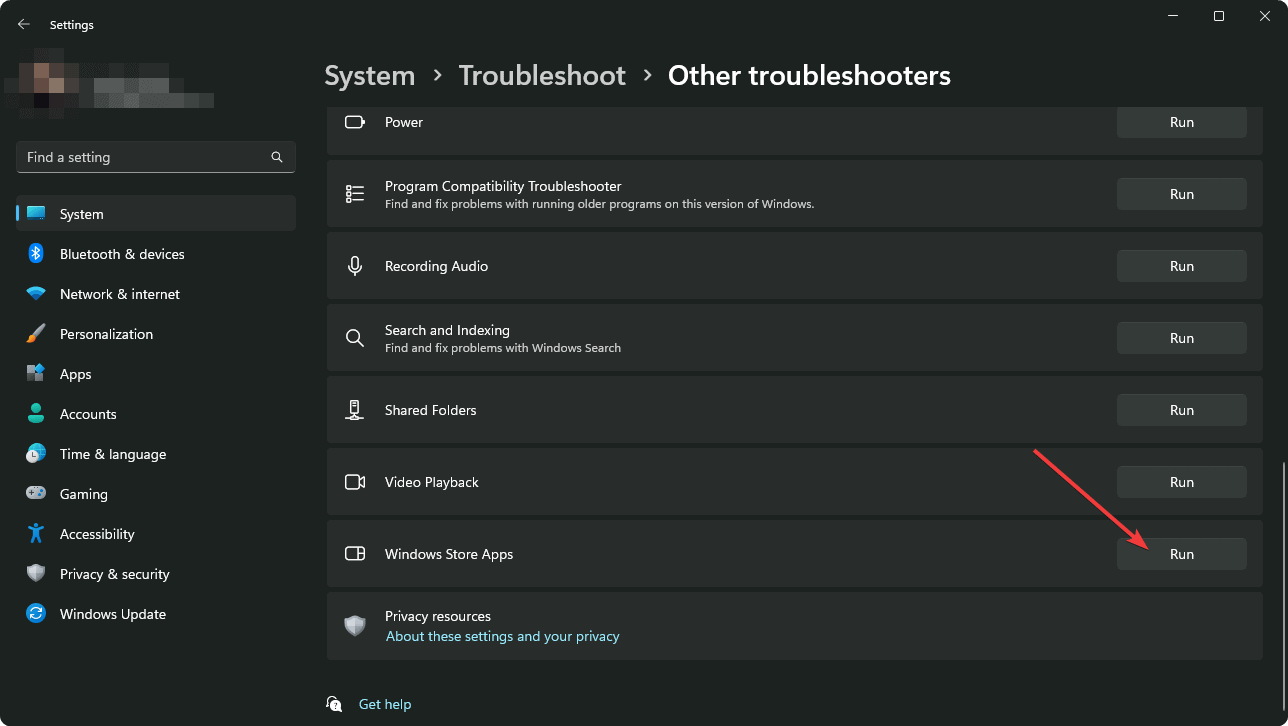 running windows store apps troubleshooter