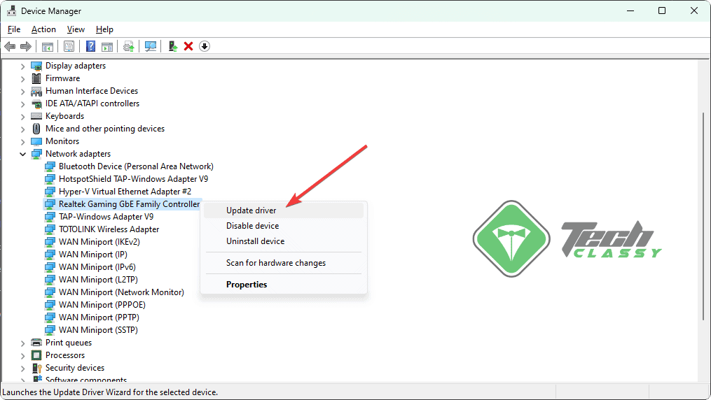 updating network adapter windows device manager