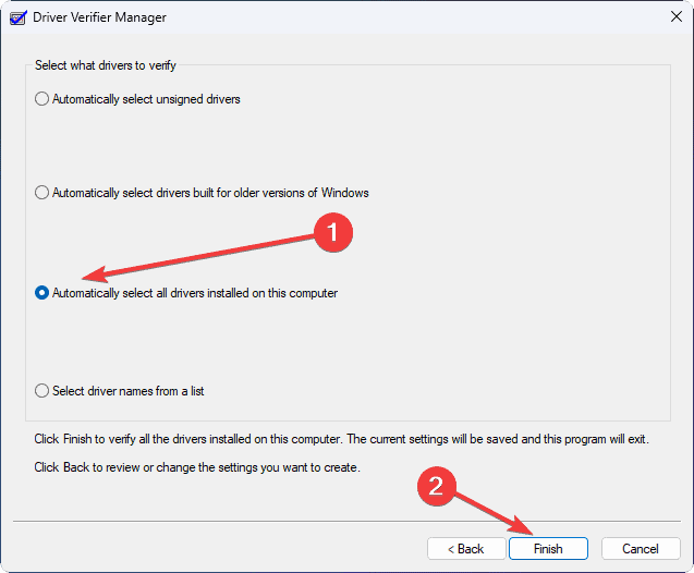 auto select all driver verifier