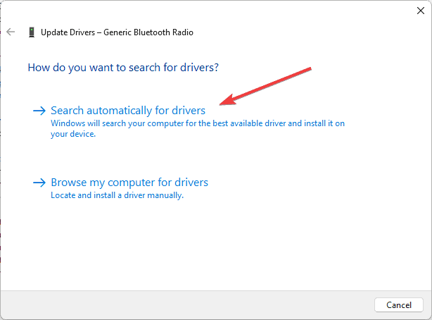 clicking search automatically for drivers Windows 11
