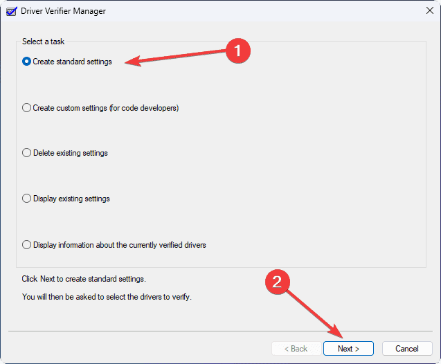 create standard settings verifier