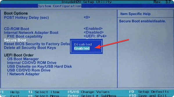 enable secure boot bios