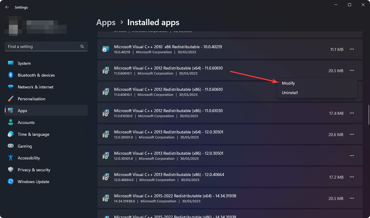 modify apps on settings windows 11