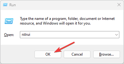 rstrui on run Windows 11