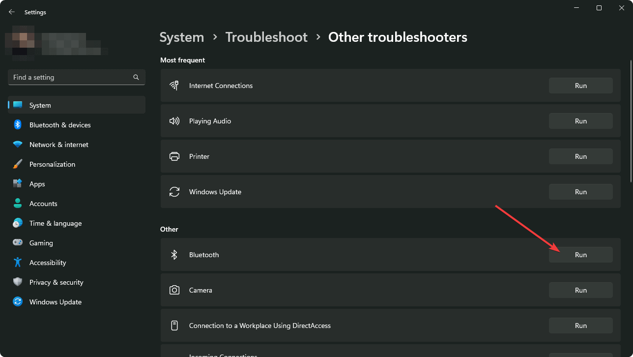 running bluetooth troubleshooter