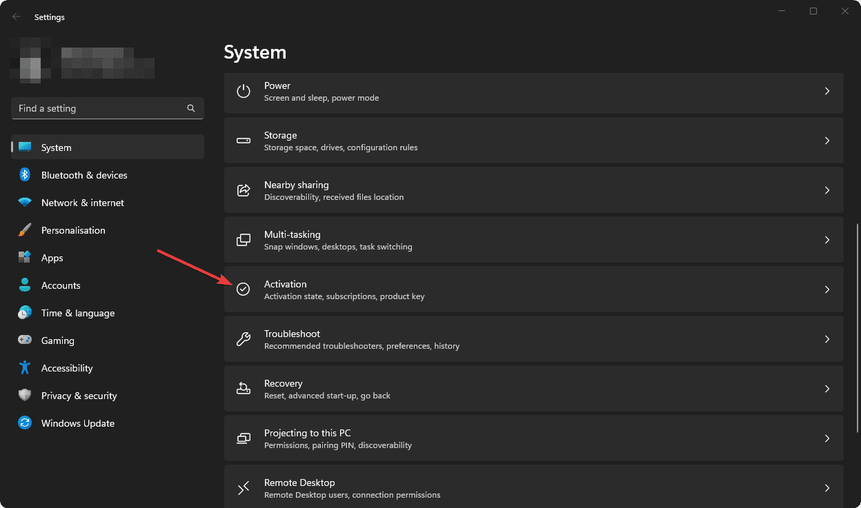 selecting activation Windows 11