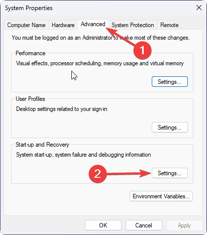 selecting settings on startup recovery