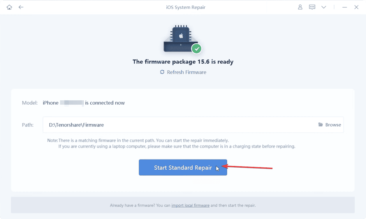 selecting start standard repair reiboot