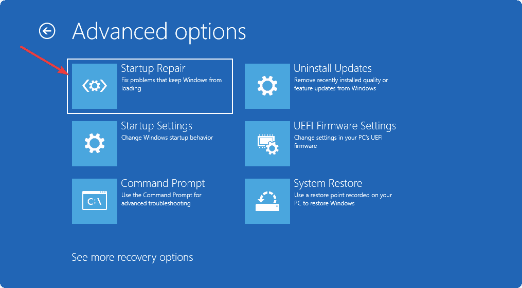 selecting startup repair in recovery mode windows 11