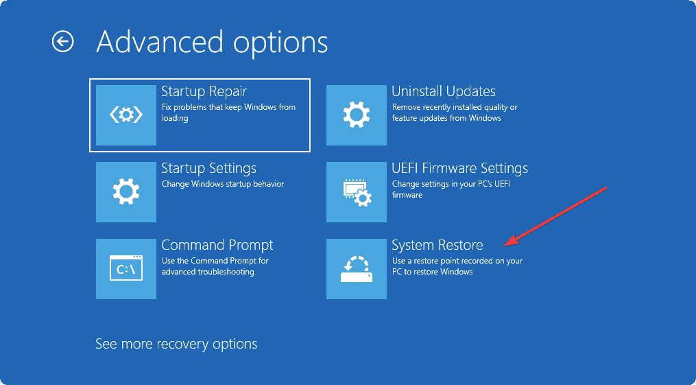 selecting system restore in recovery mode windows 11
