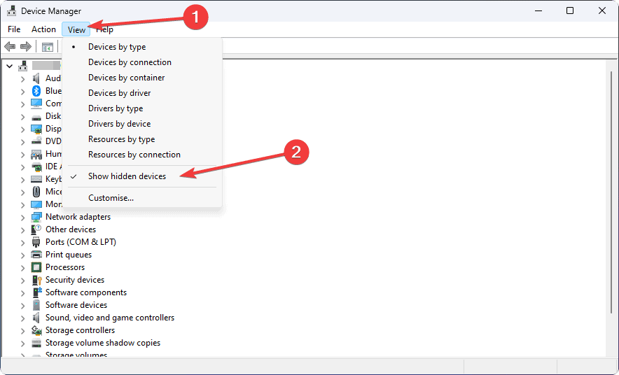 show hidden device in device manager