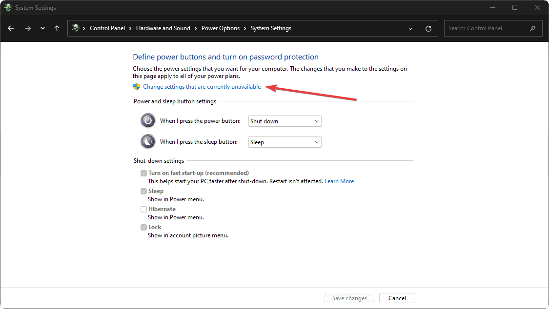 Change settings that are currently unavailable option