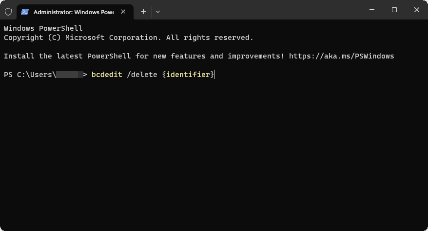 bcdedit delete {identifier} terminal command