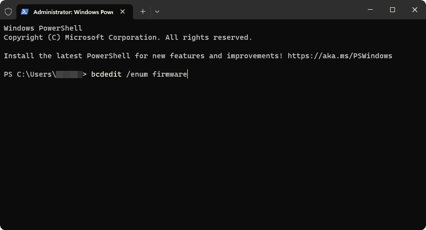 bcdedit enum firmware terminal command