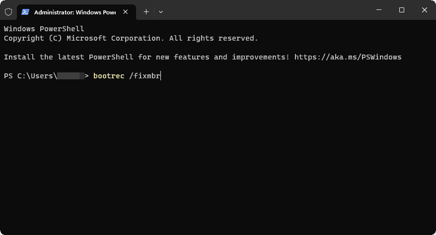 bootrec fixmbr terminal command