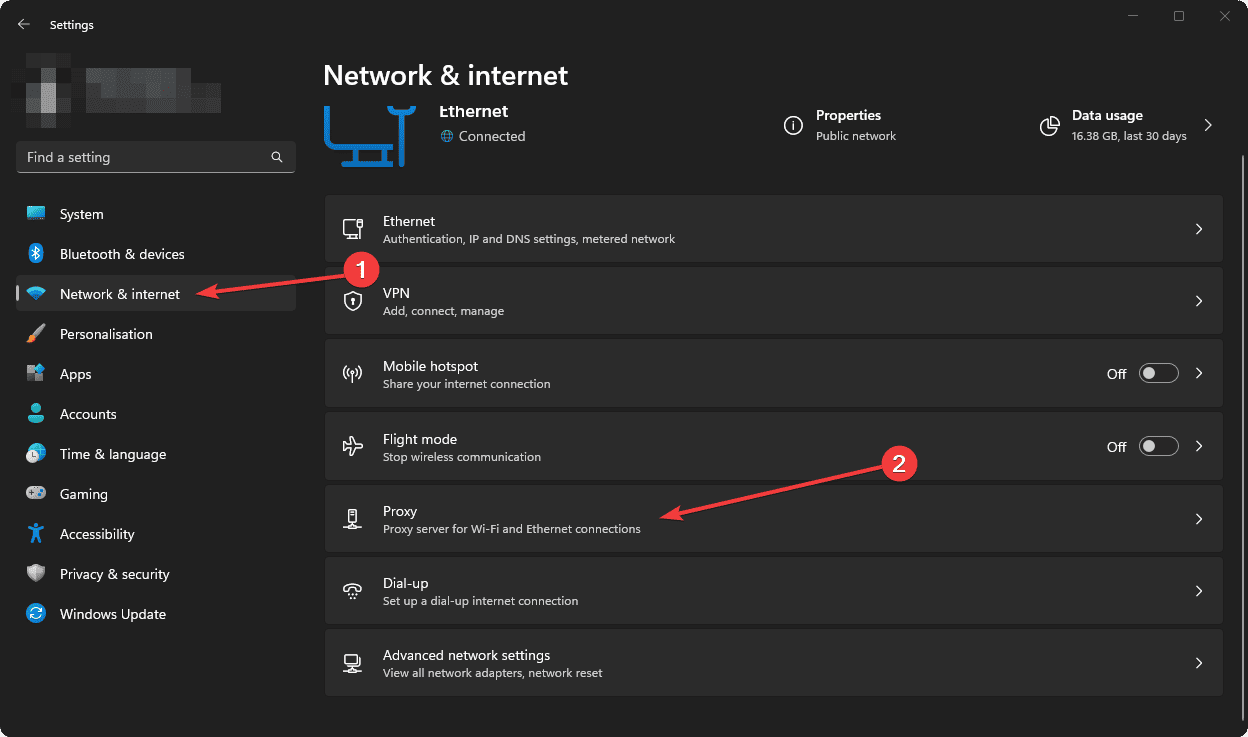 going to proxy in settings windows 11