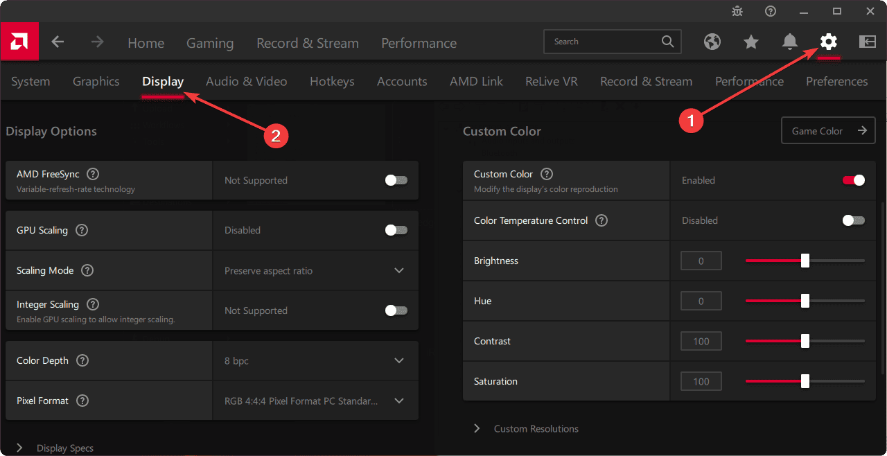 going to settings then dispal tab on amd software