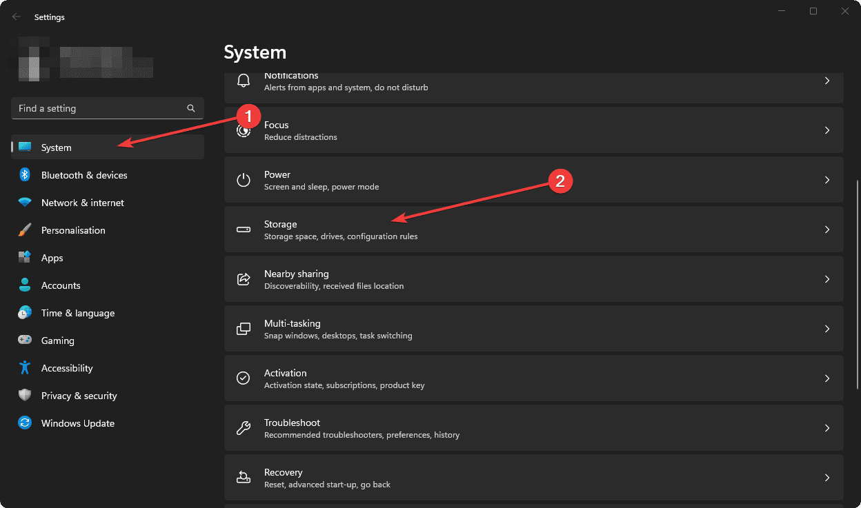 going to storage in settings on windows 11