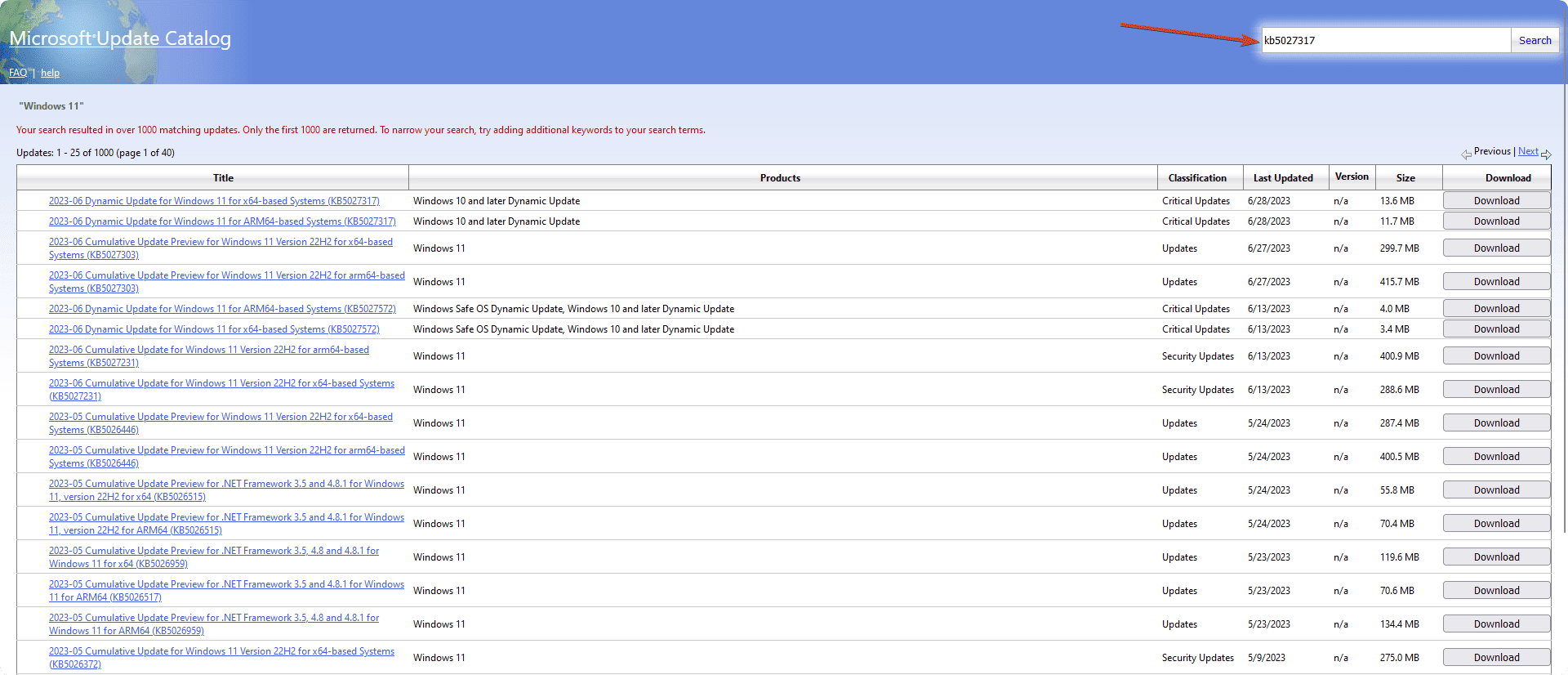 microsoft update catalogue website