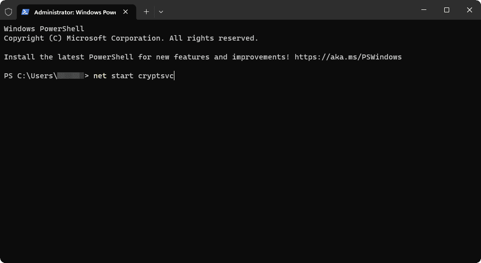 net start cryptsvc terminal
