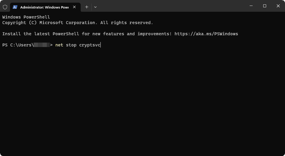 net stop cryptsvc terminal