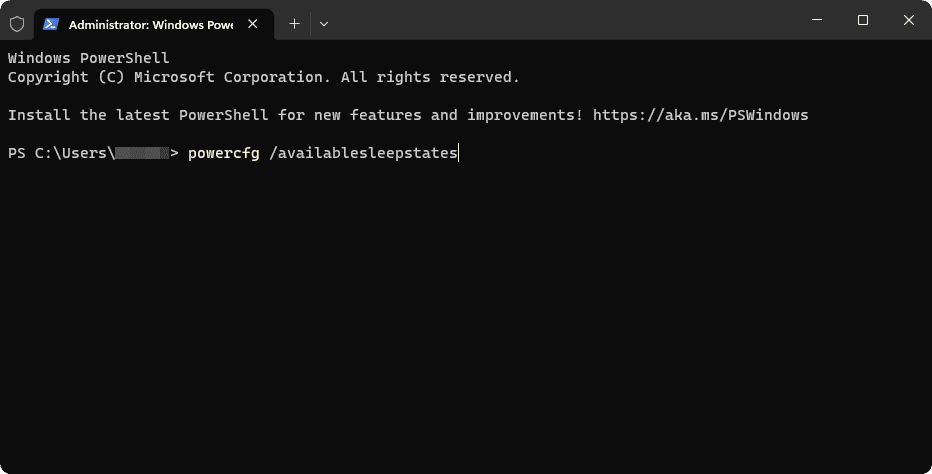 powercfg availablesleepstates terminal command