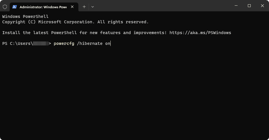 powercfg hibernate on terminal command