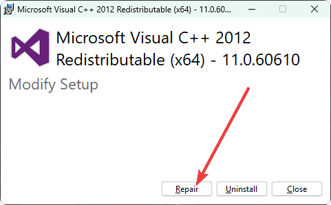 repairing microsoft visual c++